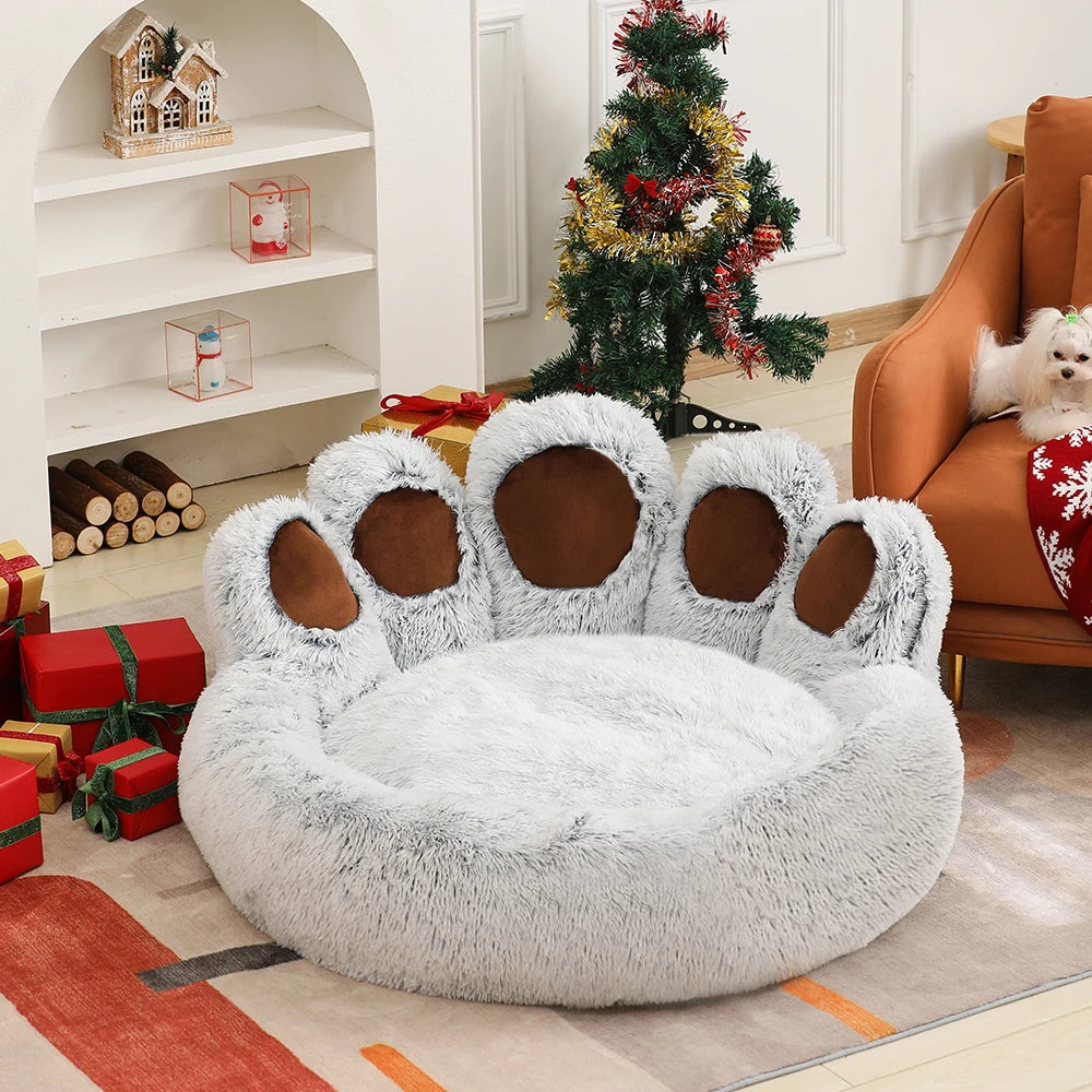 Fluffy Dog Bed Winter Warm Large Paw Shape Sofa Baskets Pets Kennel Mat Puppy Cats Pet Sleeping Beds Soft Fluffy Cushion Dog Bed