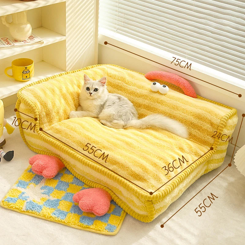 HOOPET Cats Sofa Bed for Small Dogs Pets Yellow Cozy Sleeping Pad Cushions Detachable Sofa Cover Kitten Puppy Pet Accessories
