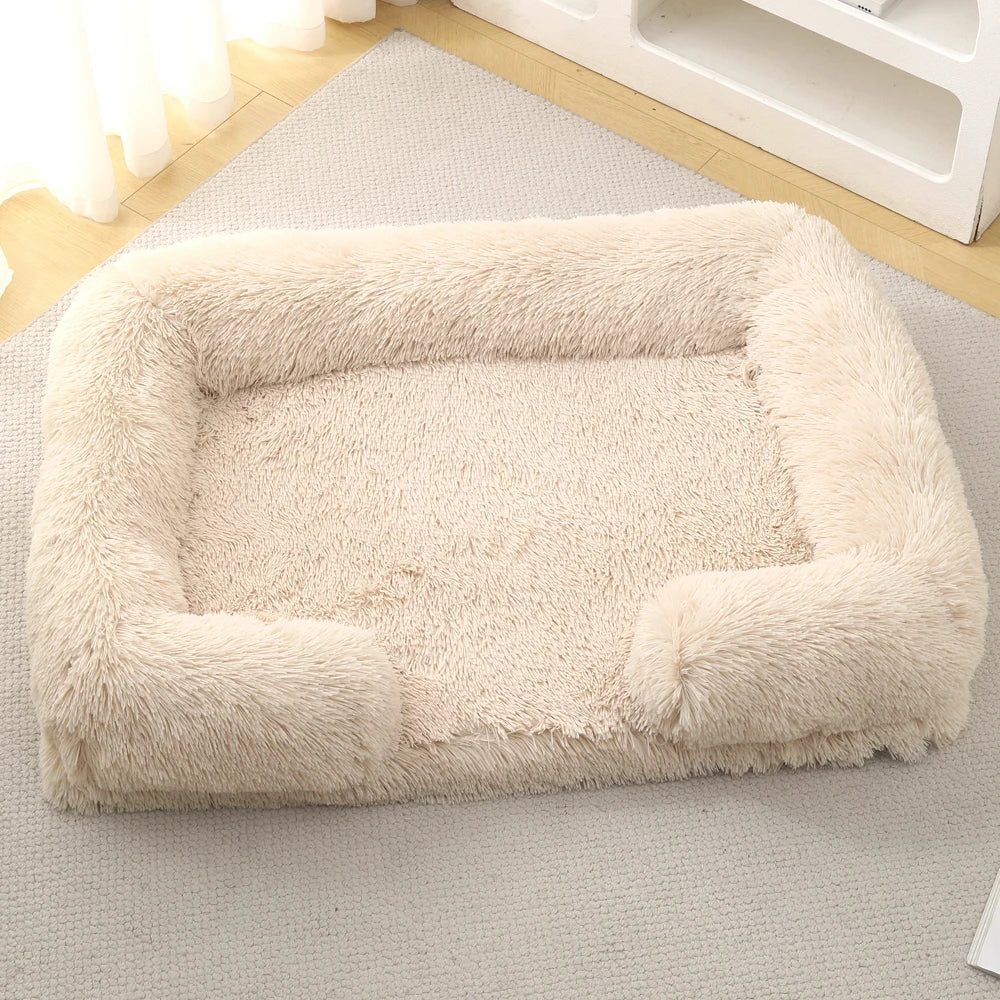 Cozy Plush Dog Sofa Bed Square Beds Washable Warm Pet Cushion Orthopedic Faux Fur Memory Foam Lounger Fluffy with Remove Cover