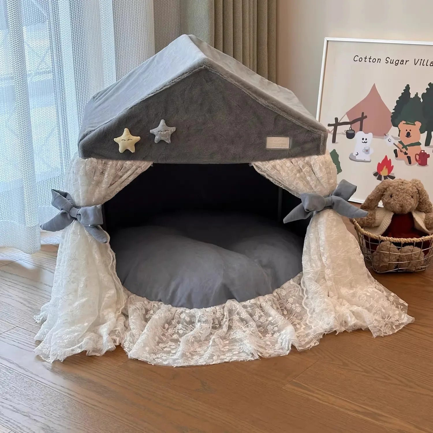 Maison Princesse Chien - Niche Rose Camping Hiver avec Couverture