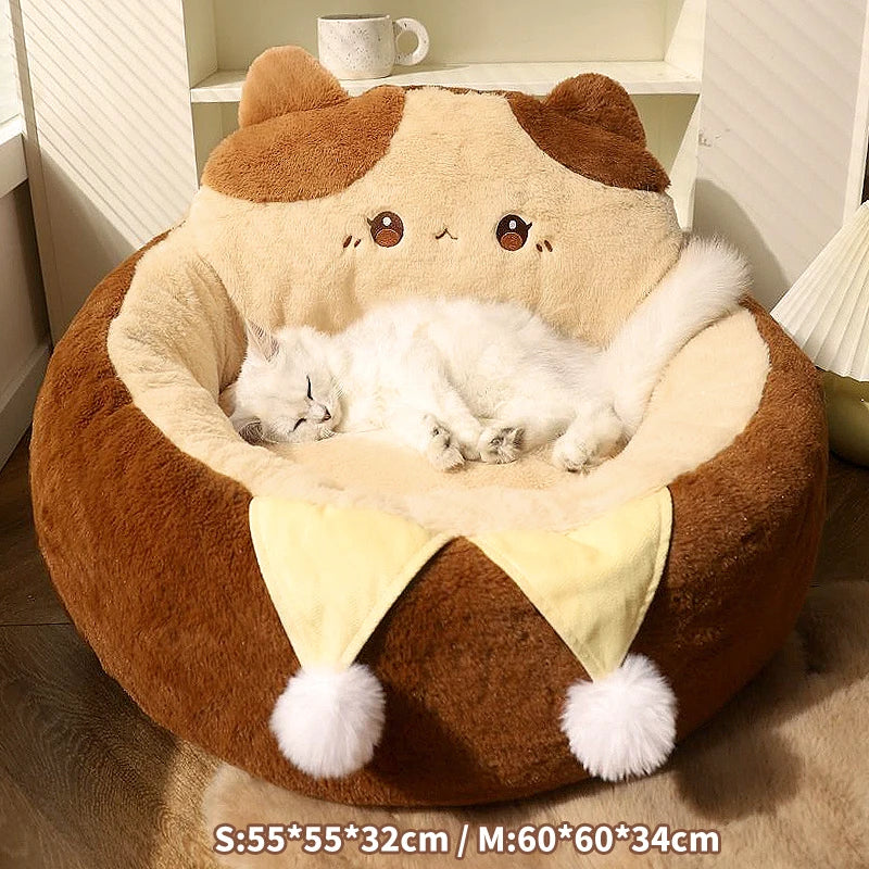 HOOPET Cats Sofa Dogs Bed Round Cat Pad Mattress Winter Warm Deep Sleep Cushion Soft Cat House Dog Nest Pet Accessories