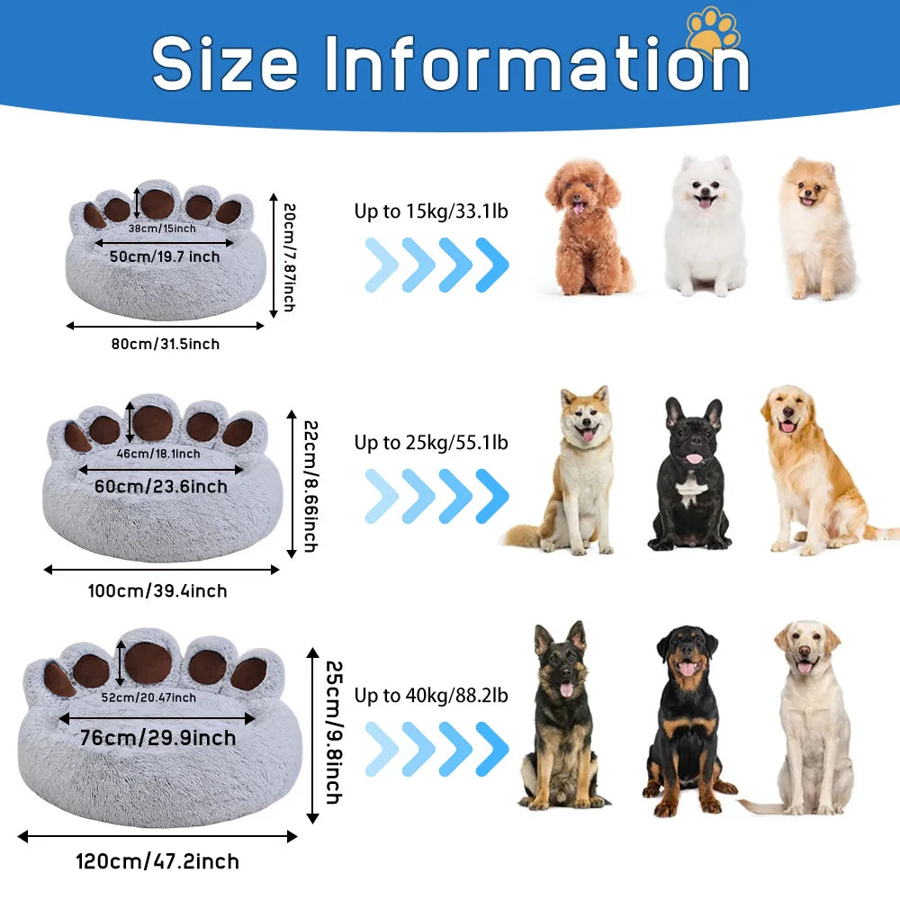 Fluffy Dog Bed Winter Warm Large Paw Shape Sofa Baskets Pets Kennel Mat Puppy Cats Pet Sleeping Beds Soft Fluffy Cushion Dog Bed