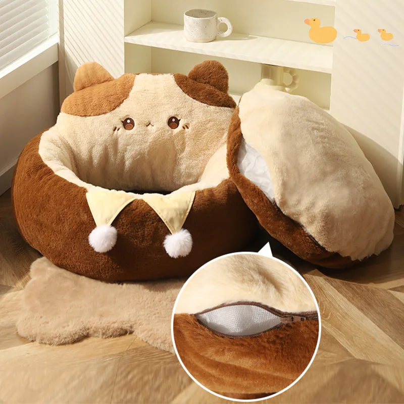 HOOPET Cats Sofa Dogs Bed Round Cat Pad Mattress Winter Warm Deep Sleep Cushion Soft Cat House Dog Nest Pet Accessories