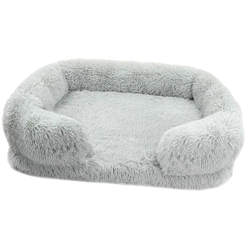Cozy Plush Dog Sofa Bed Square Beds Washable Warm Pet Cushion Orthopedic Faux Fur Memory Foam Lounger Fluffy with Remove Cover