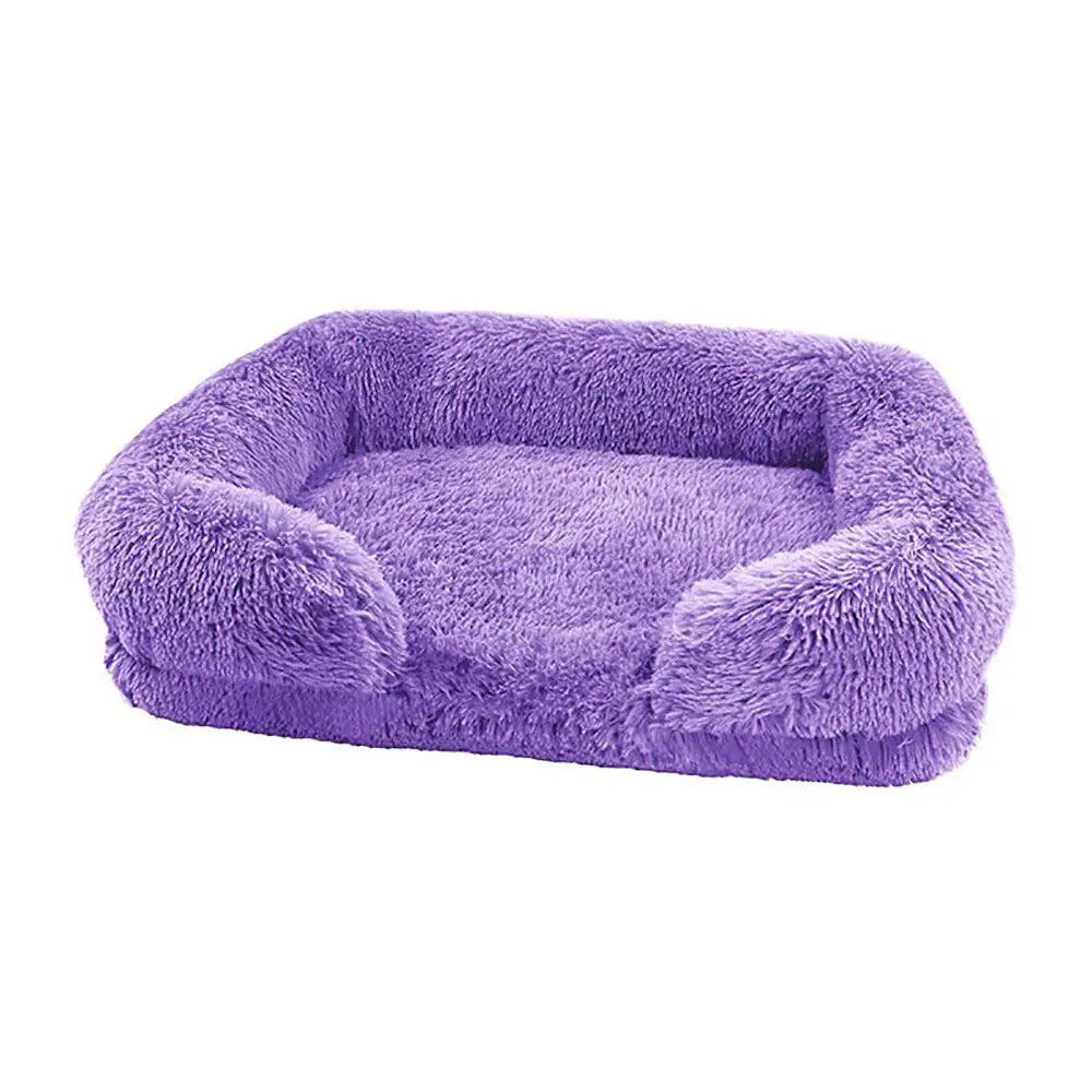 Cozy Plush Dog Sofa Bed Square Beds Washable Warm Pet Cushion Orthopedic Faux Fur Memory Foam Lounger Fluffy with Remove Cover