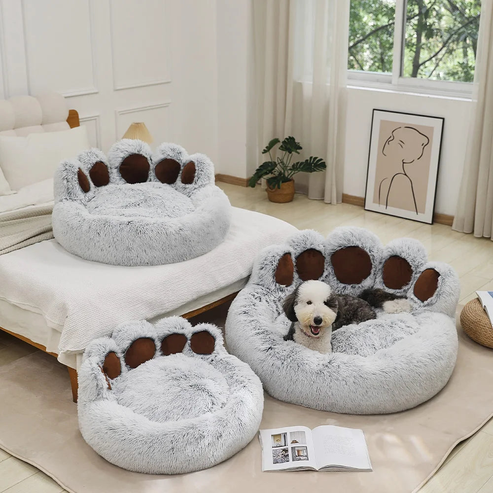 Fluffy Dog Bed Winter Warm Large Paw Shape Sofa Baskets Pets Kennel Mat Puppy Cats Pet Sleeping Beds Soft Fluffy Cushion Dog Bed
