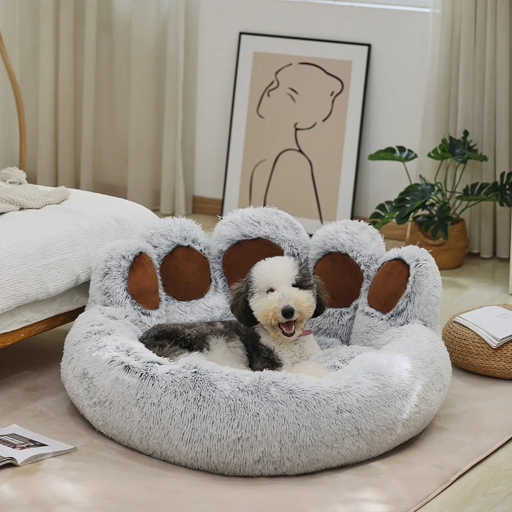 Fluffy Dog Bed Winter Warm Large Paw Shape Sofa Baskets Pets Kennel Mat Puppy Cats Pet Sleeping Beds Soft Fluffy Cushion Dog Bed