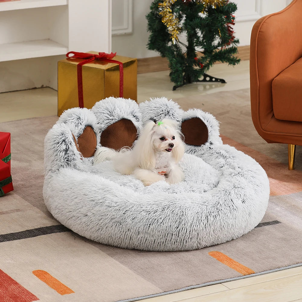 Fluffy Dog Bed Winter Warm Large Paw Shape Sofa Baskets Pets Kennel Mat Puppy Cats Pet Sleeping Beds Soft Fluffy Cushion Dog Bed
