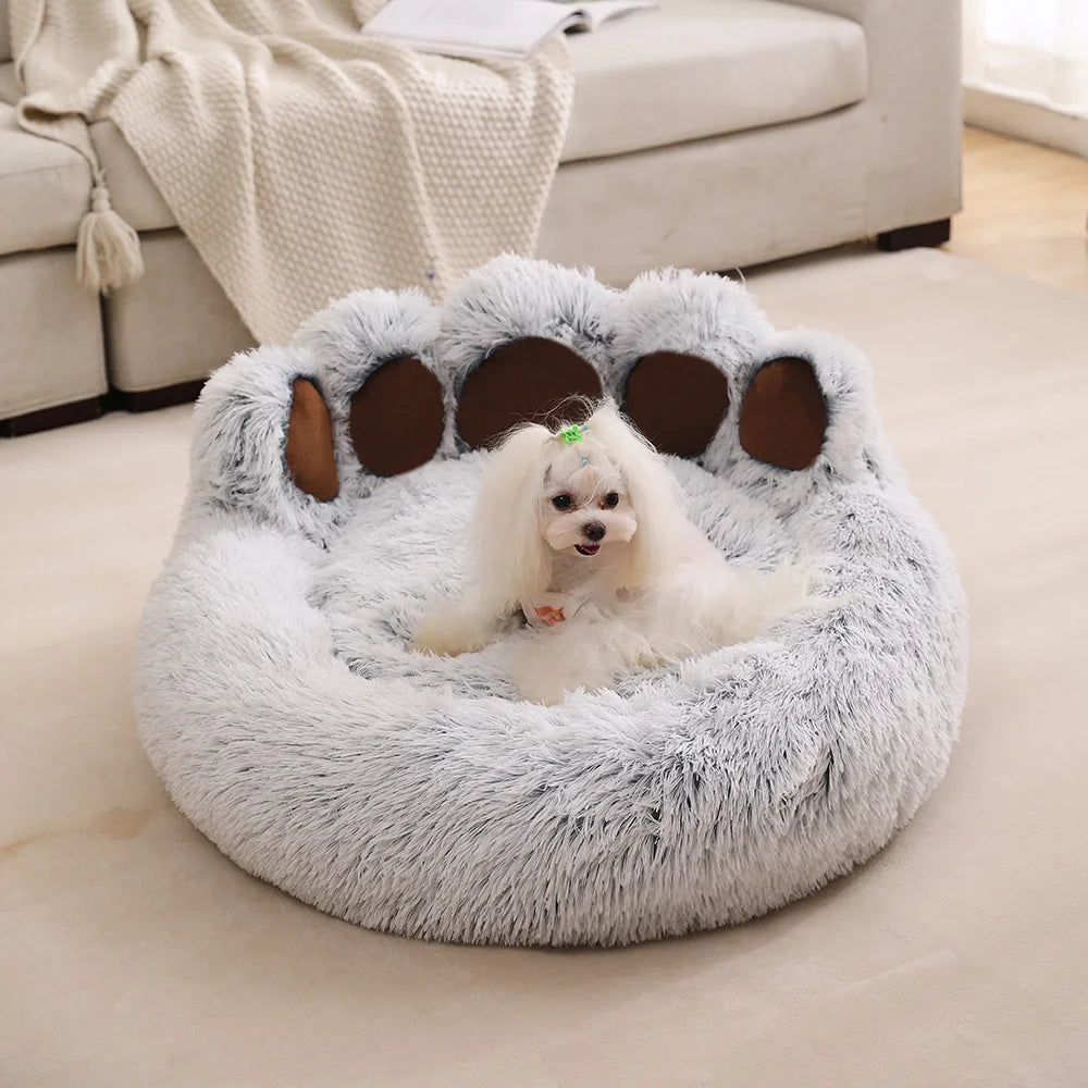 Fluffy Dog Bed Winter Warm Large Paw Shape Sofa Baskets Pets Kennel Mat Puppy Cats Pet Sleeping Beds Soft Fluffy Cushion Dog Bed