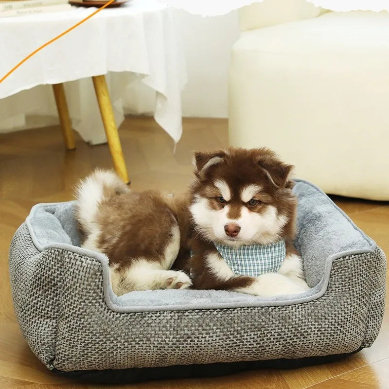 Detachable Washable Pet Bed Cat Nest Double-sided Usable Cotton Pad Sleeping Bag Square Lattice Dog Bed for Winter Pet Supplies