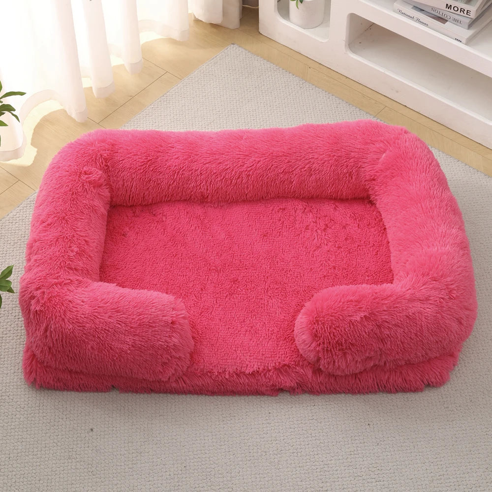 Cozy Plush Dog Sofa Bed Square Beds Washable Warm Pet Cushion Orthopedic Faux Fur Memory Foam Lounger Fluffy with Remove Cover