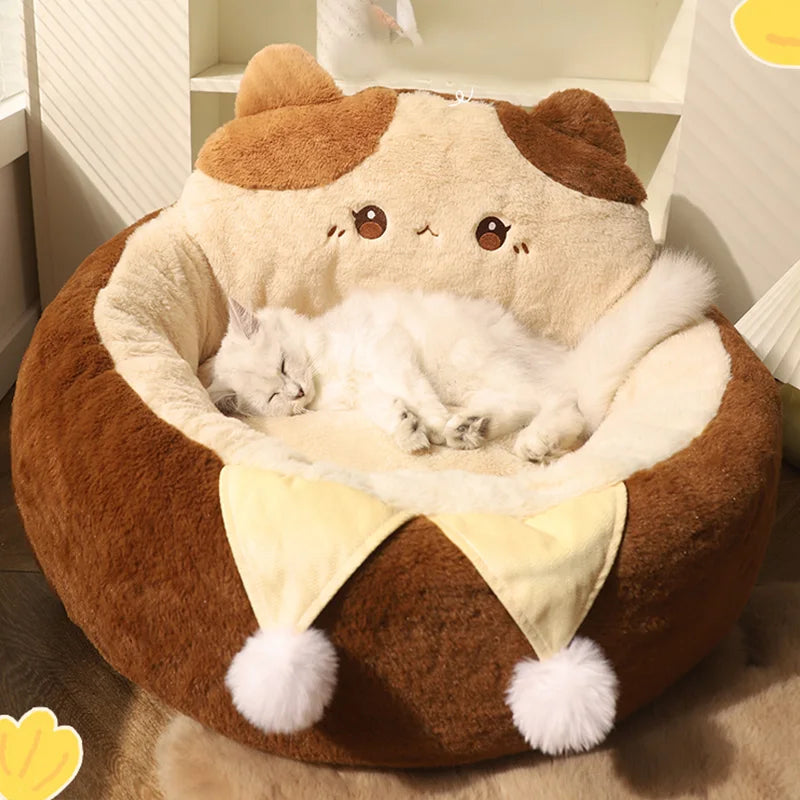 HOOPET Cats Sofa Dogs Bed Round Cat Pad Mattress Winter Warm Deep Sleep Cushion Soft Cat House Dog Nest Pet Accessories