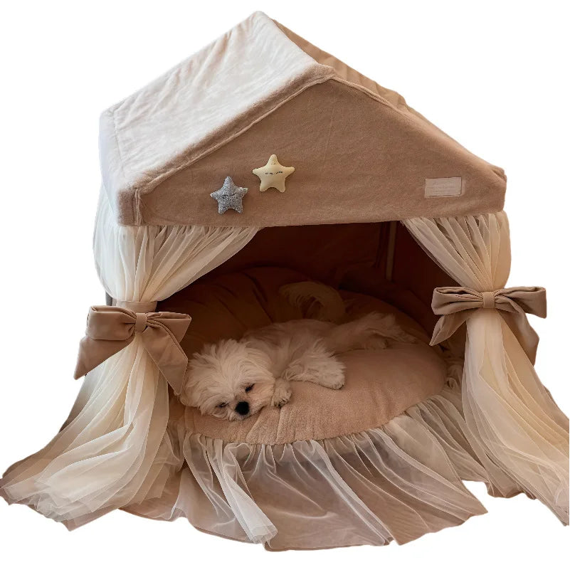 Maison Princesse Chien - Niche Rose Camping Hiver avec Couverture