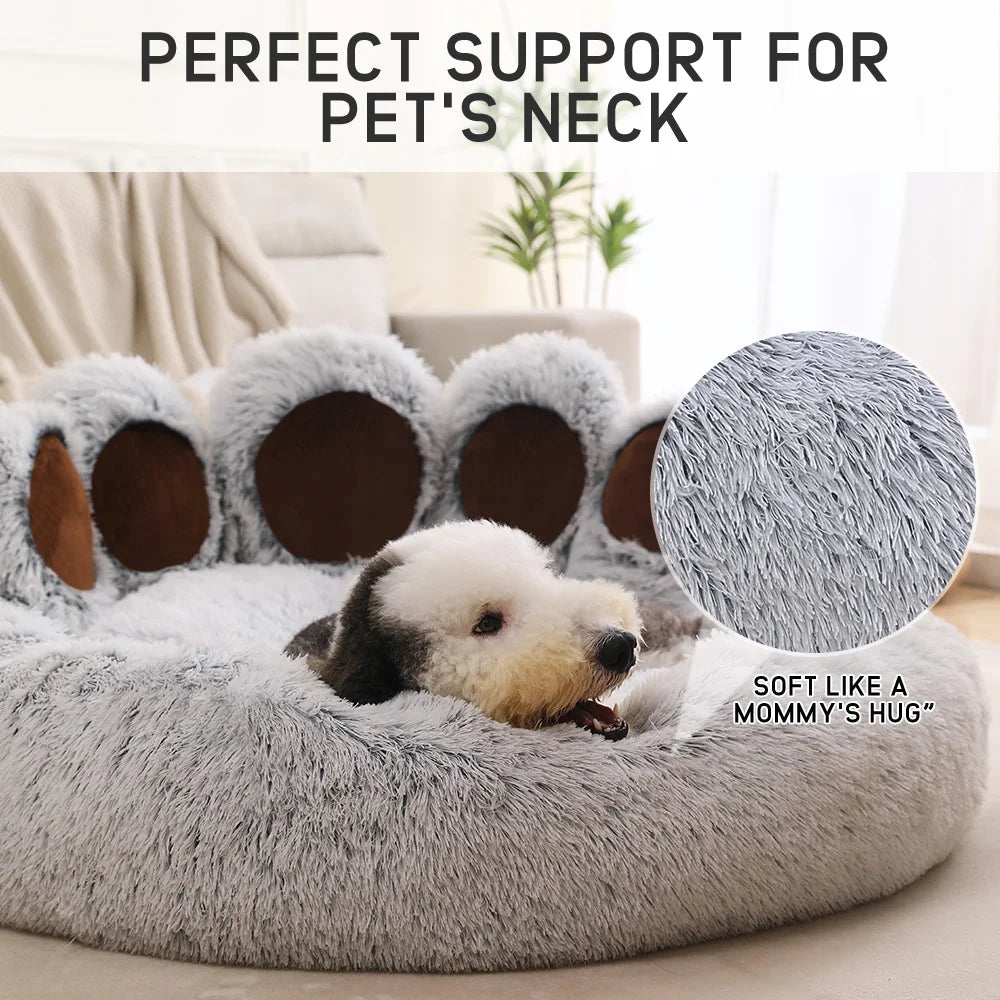 Fluffy Dog Bed Winter Warm Large Paw Shape Sofa Baskets Pets Kennel Mat Puppy Cats Pet Sleeping Beds Soft Fluffy Cushion Dog Bed