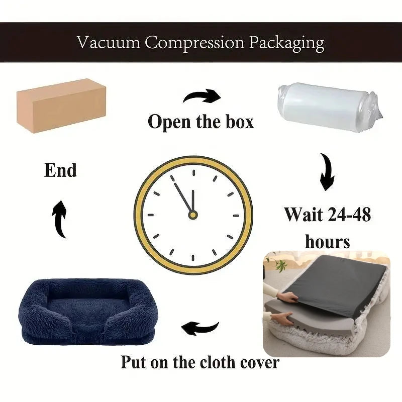 Cozy Plush Dog Sofa Bed Square Beds Washable Warm Pet Cushion Orthopedic Faux Fur Memory Foam Lounger Fluffy with Remove Cover